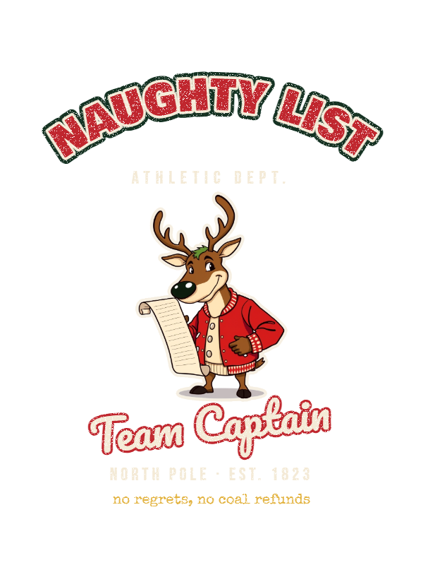 Naughty List Varsity Tee design artwork