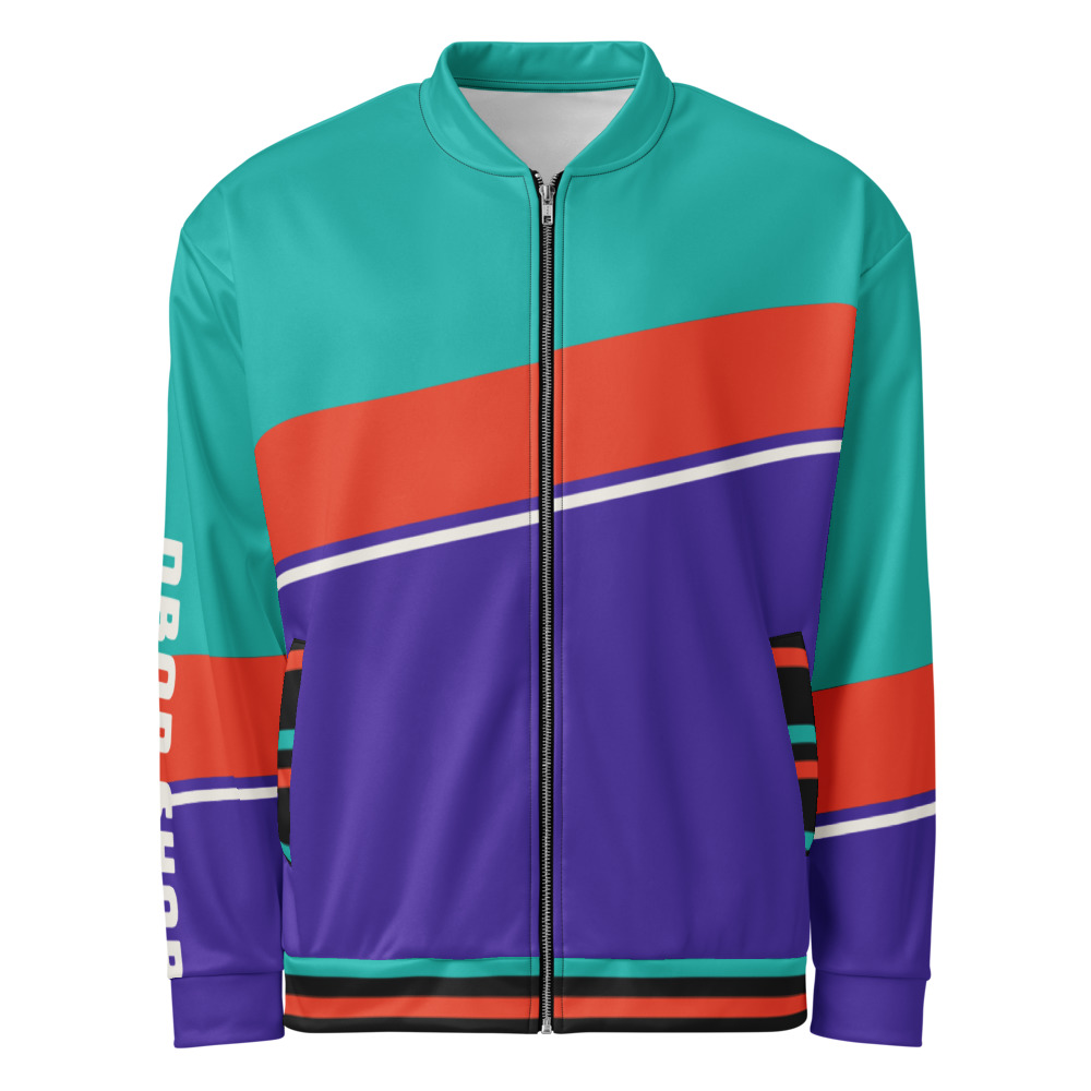 90s Color-Block Bomber Jacket, Teal / Red / Purple