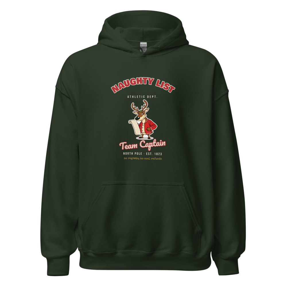 Naughty List Varsity Hoodie in Forest Green