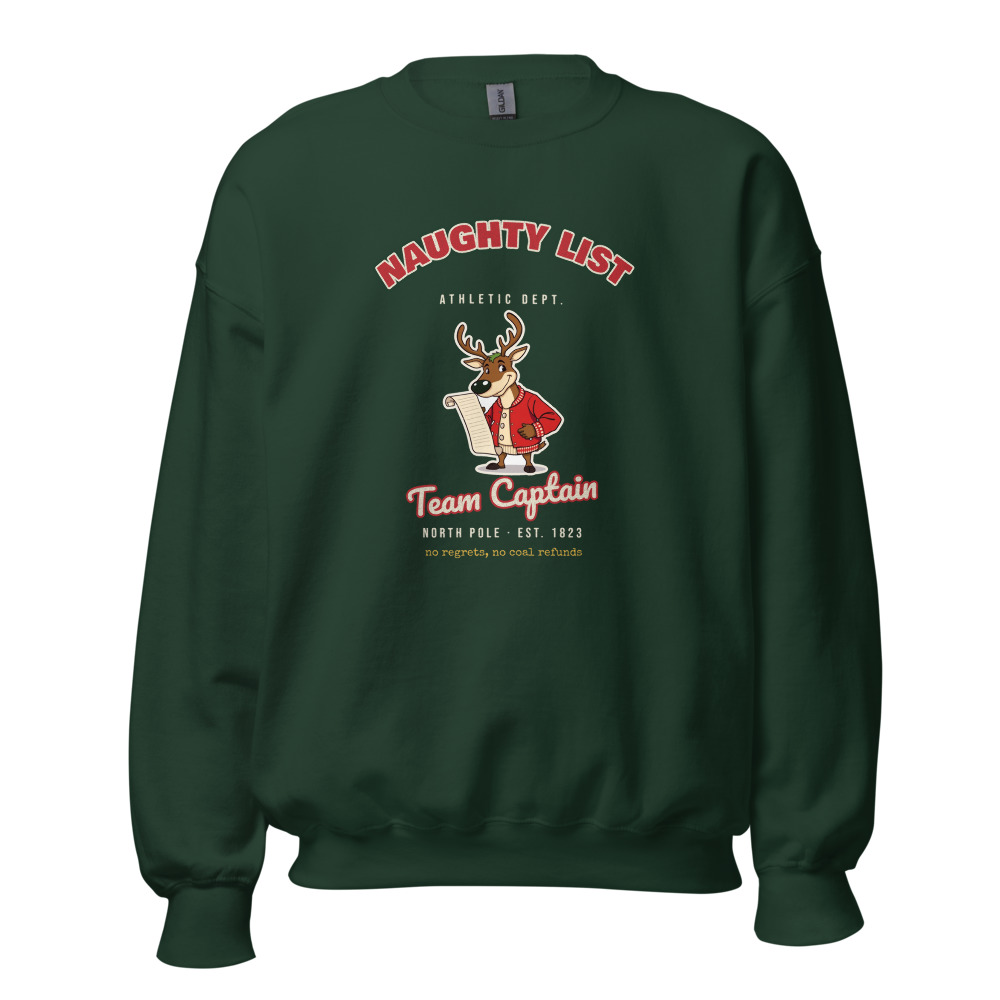 Naughty List Varsity Sweatshirt, Forest Green