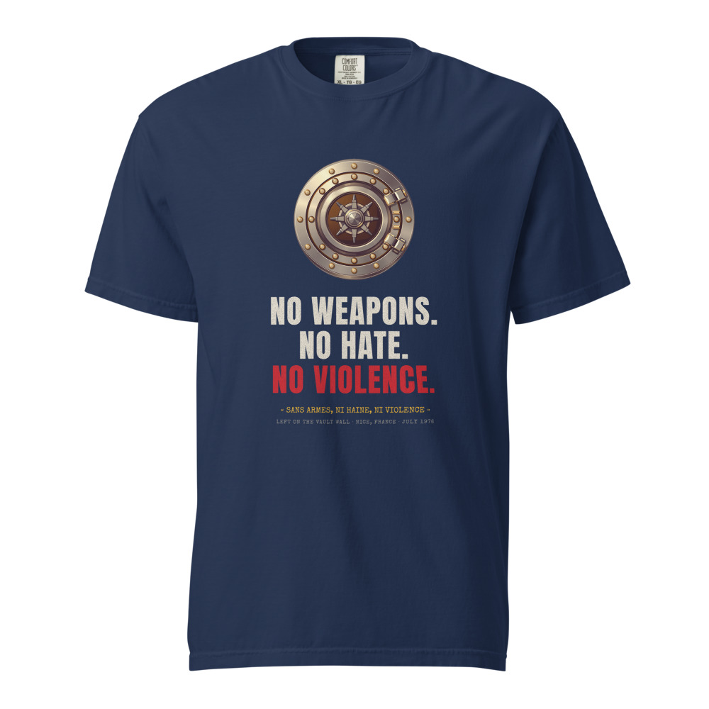 No Weapons. No Hate. No Violence. Tee in True Navy
